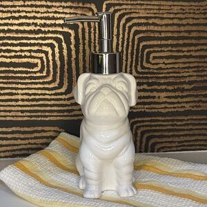 White Ceramic Pug/ Bulldog Soap Dispenser